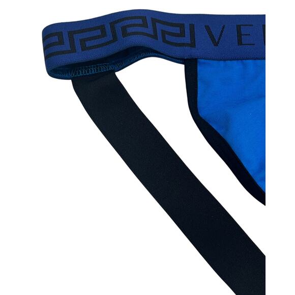 M2-7 VERSACE Men's Greca Jockstrap Underwear Stretch Blue/Black Size 7/36-38/L - Picture 3 of 10